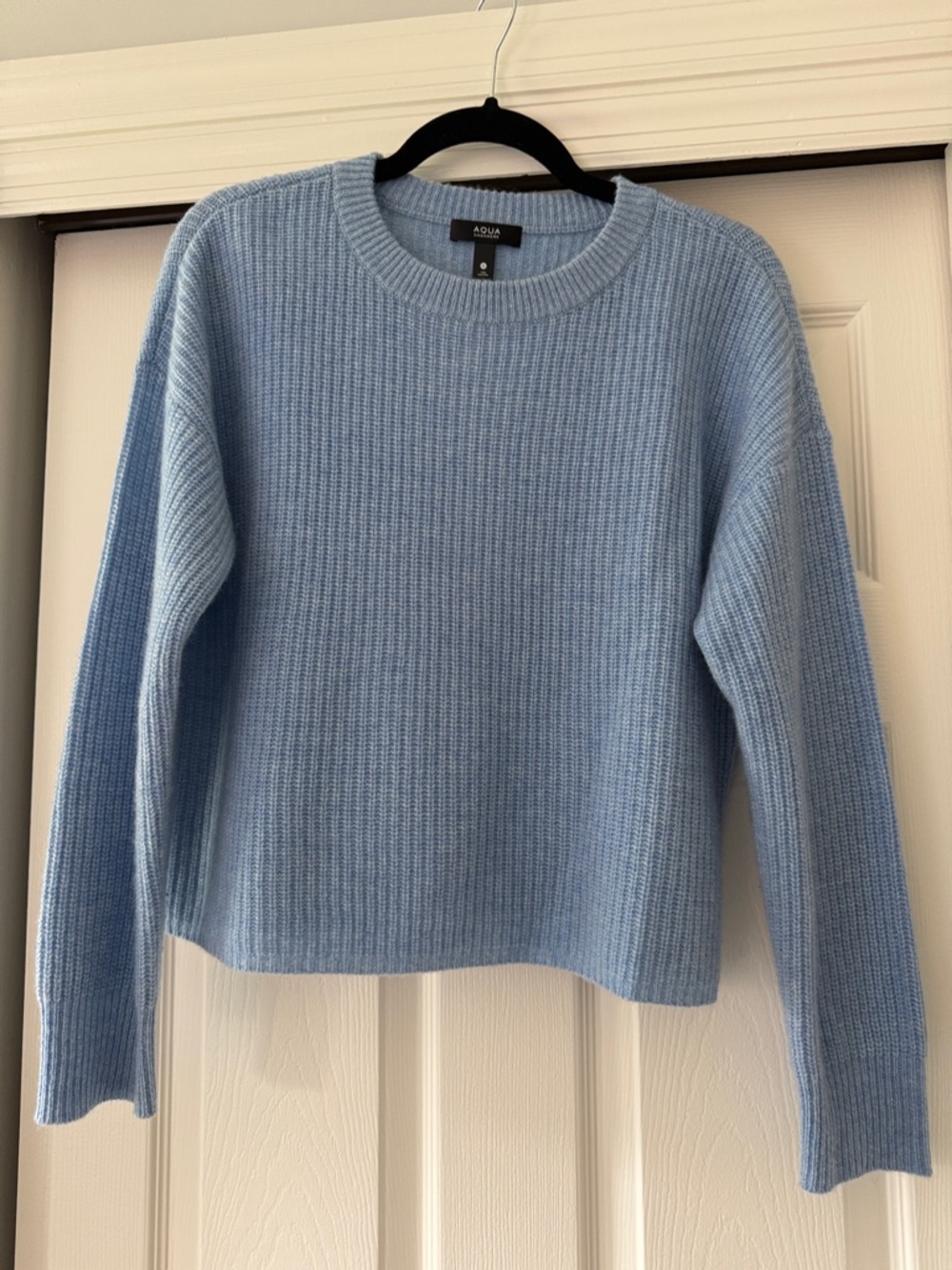 Aqua Pastel Blue Ribbed Crewneck Sweater 100% cashmere